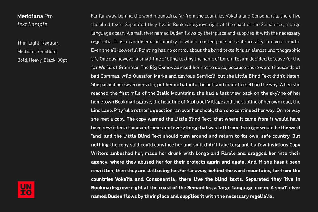 Meridiana Pro Font sample