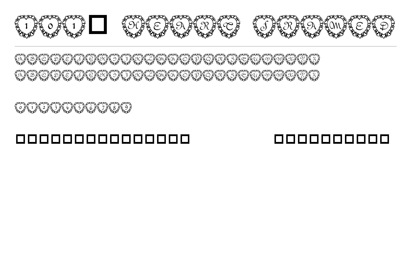 101! Heart Framed Font preview