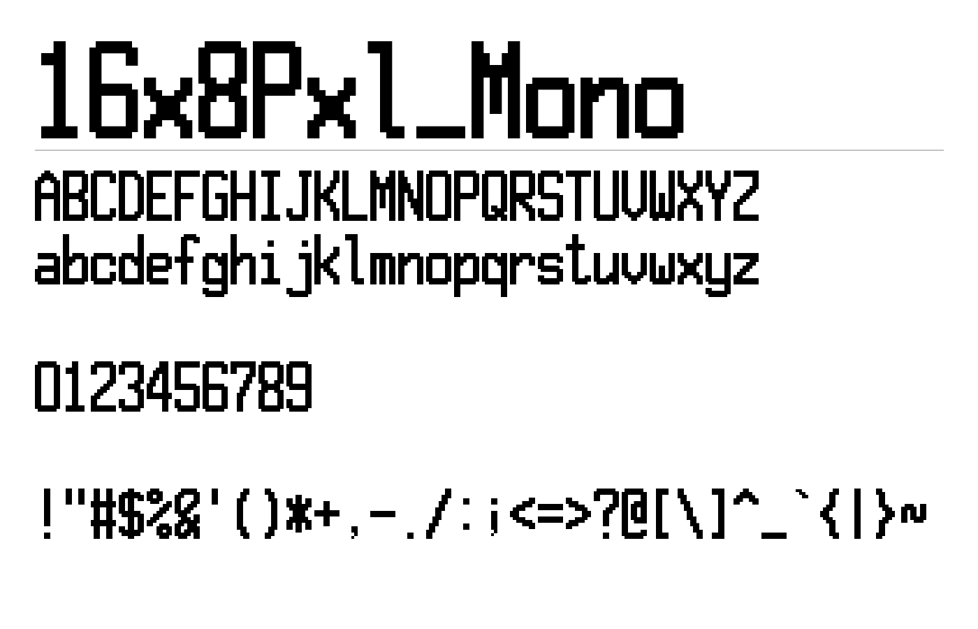 16x8Pxl_Mono Font preview