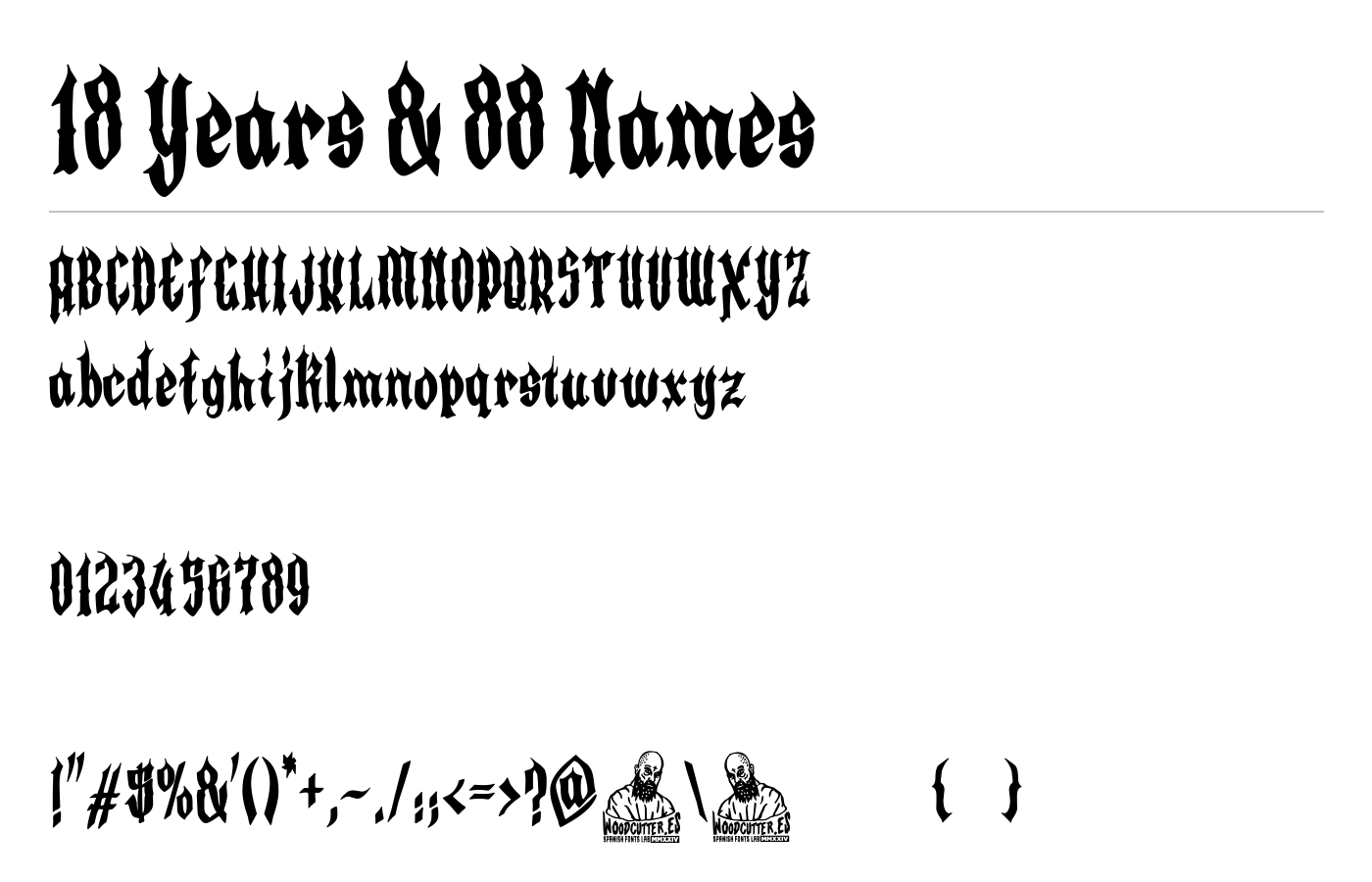 18 Years & 88 Names Font preview