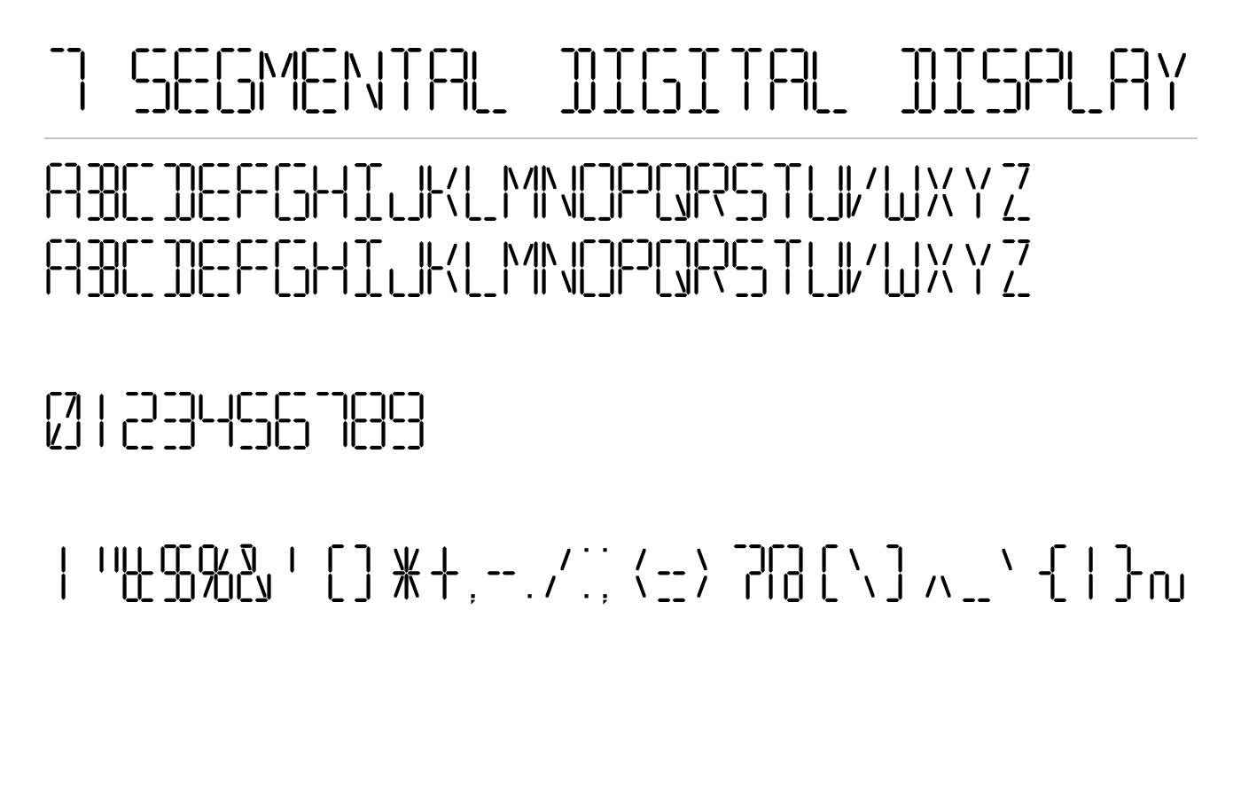 7 SEGMENTAL DIGITAL DISPLAY Font preview