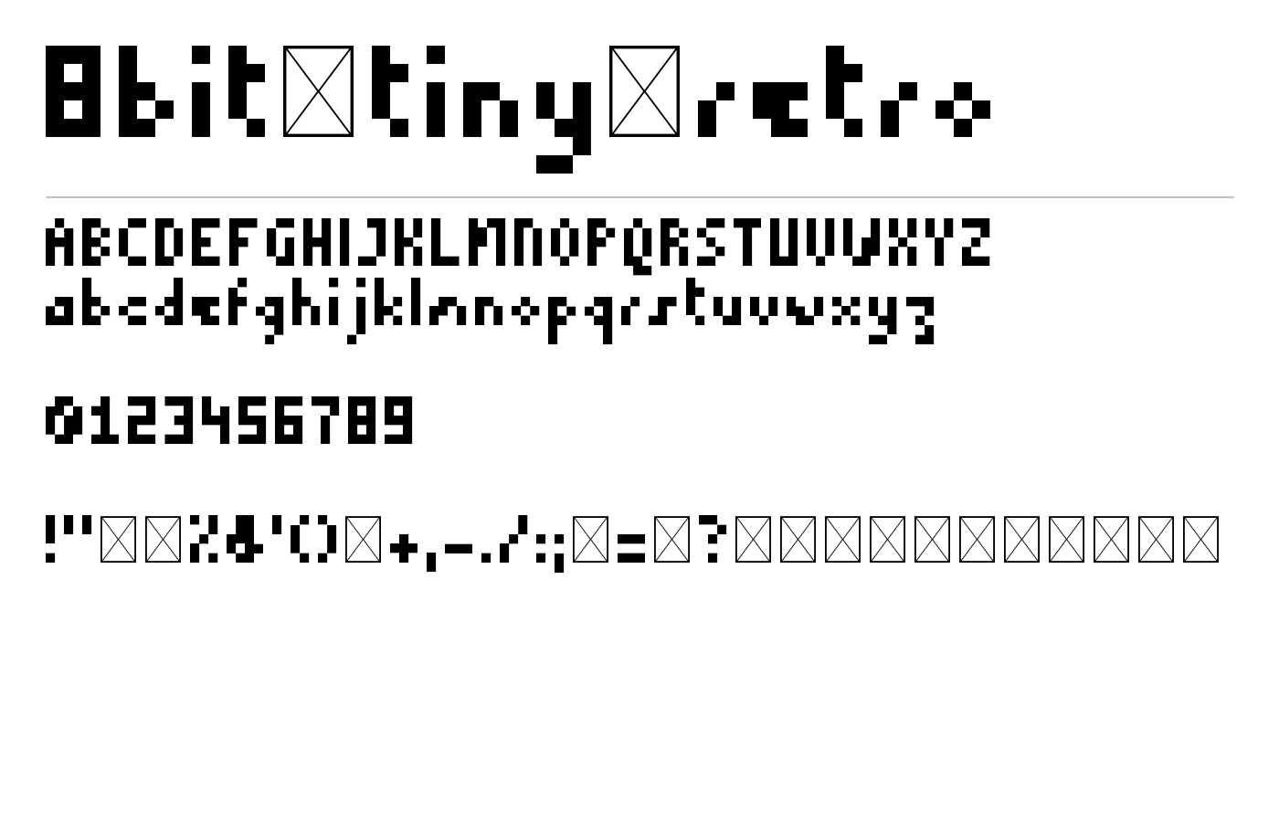 8bit_tiny_retro Font preview