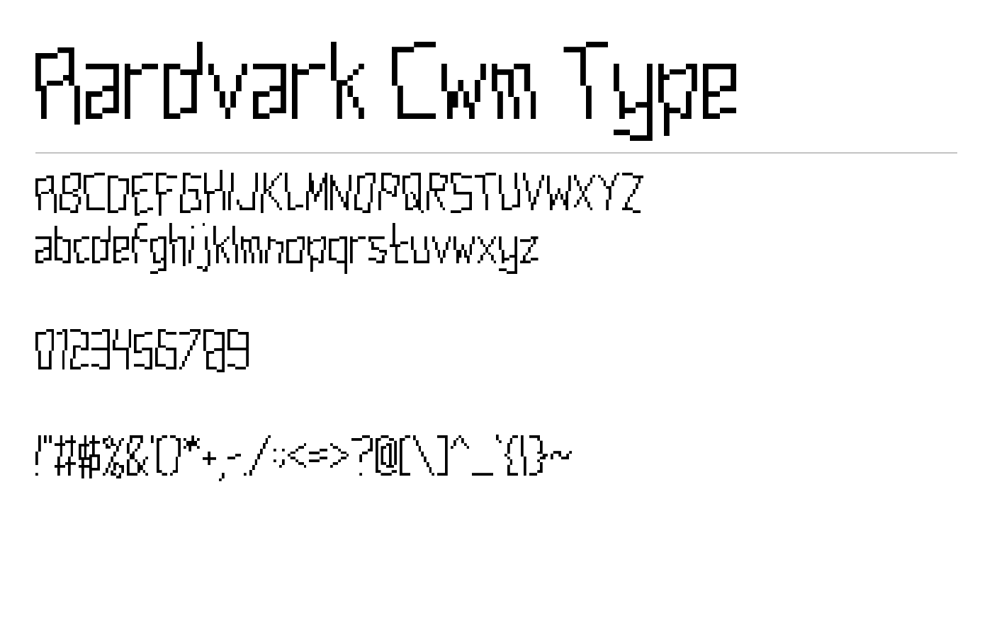 Aardvark Cwm Type Font preview