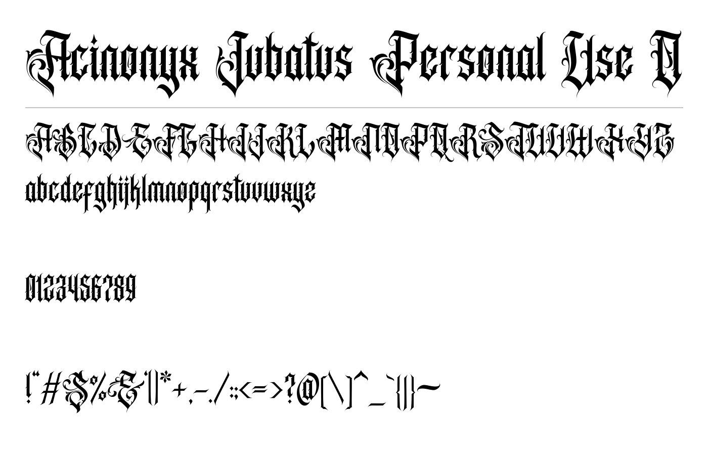 Acinonyx Jubatus Personal Use O Font preview