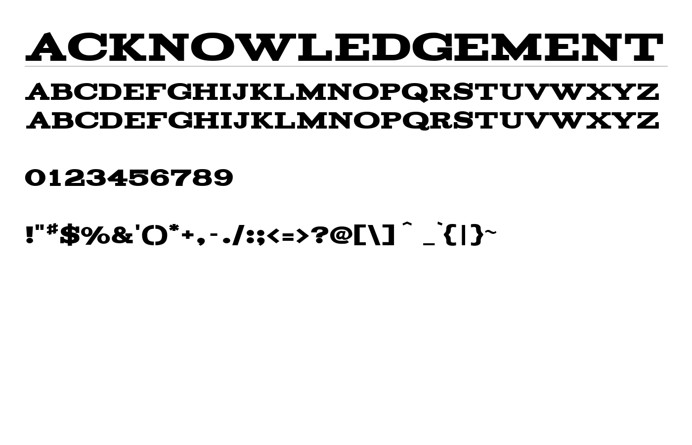 Acknowledgement Font preview