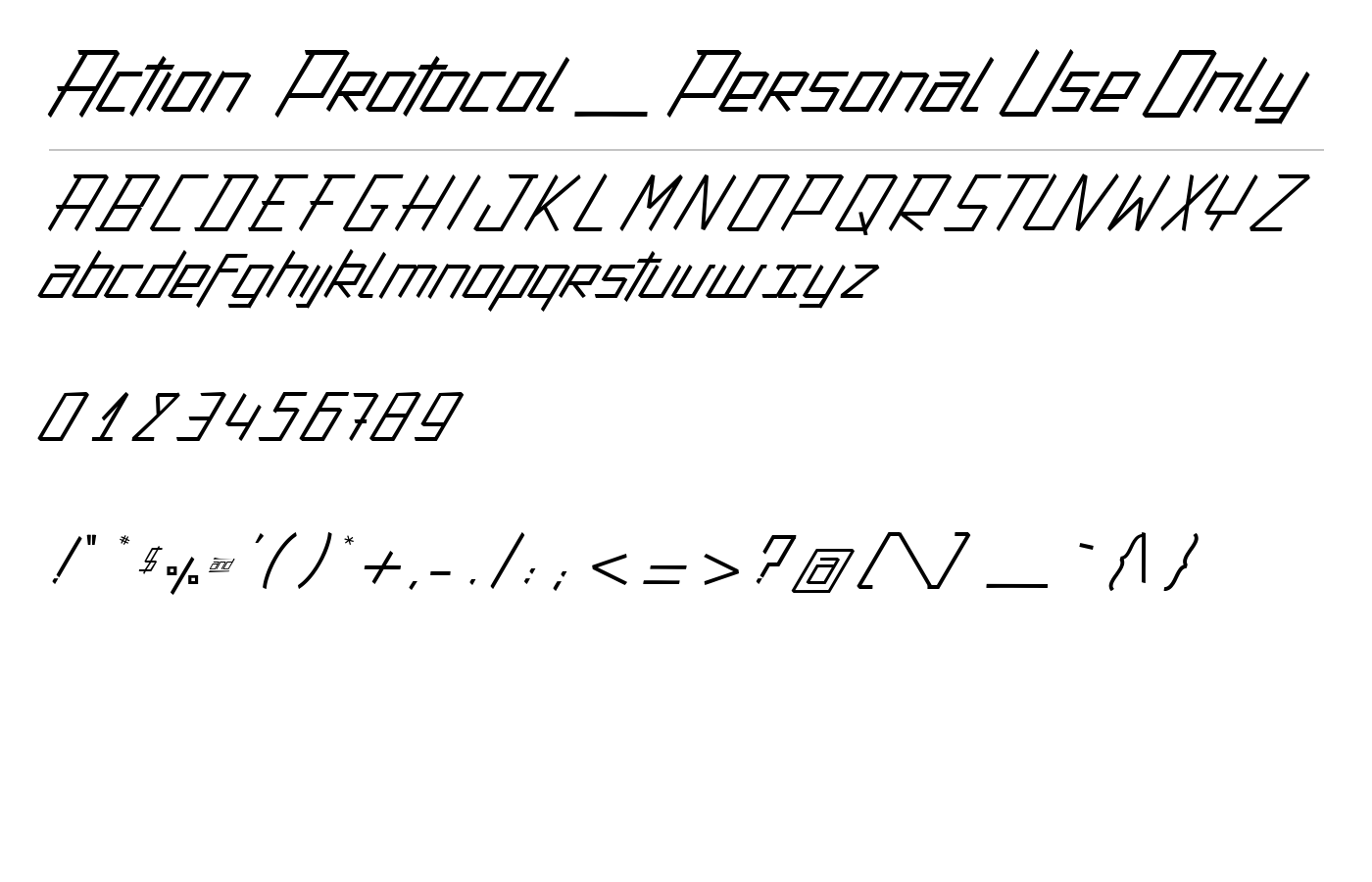 Action Protocol_PersonalUseOnly Font preview