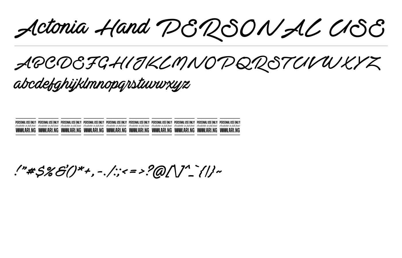 Actonia Hand PERSONAL USE Font preview