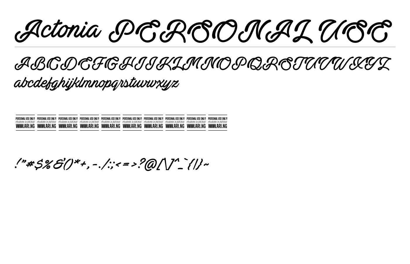 Actonia PERSONAL USE Font preview