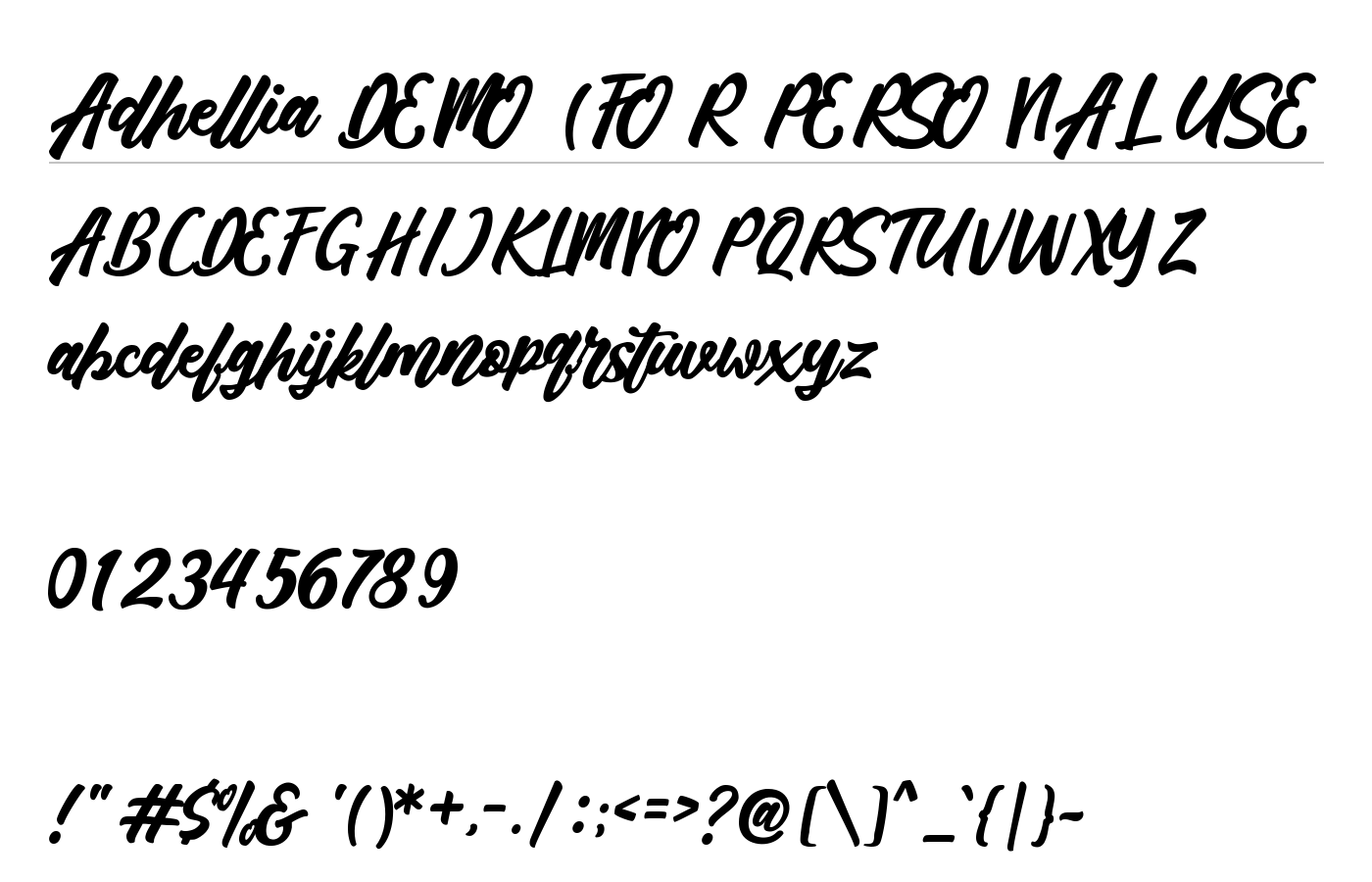 Adhellia DEMO (FOR PERSONAL USE Font preview