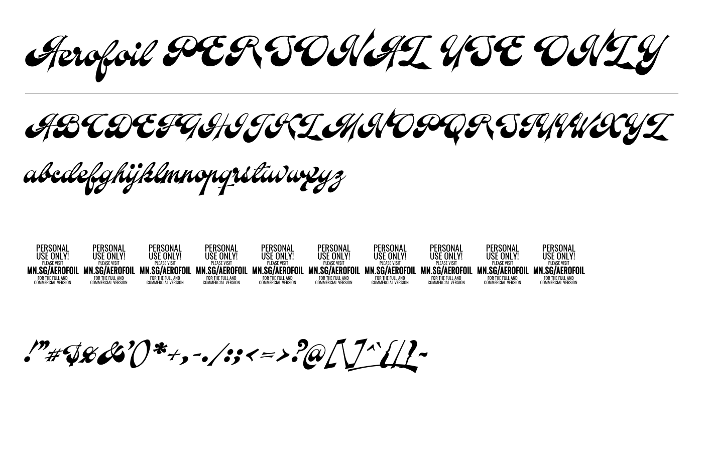 Aerofoil PERSONAL USE ONLY Font preview
