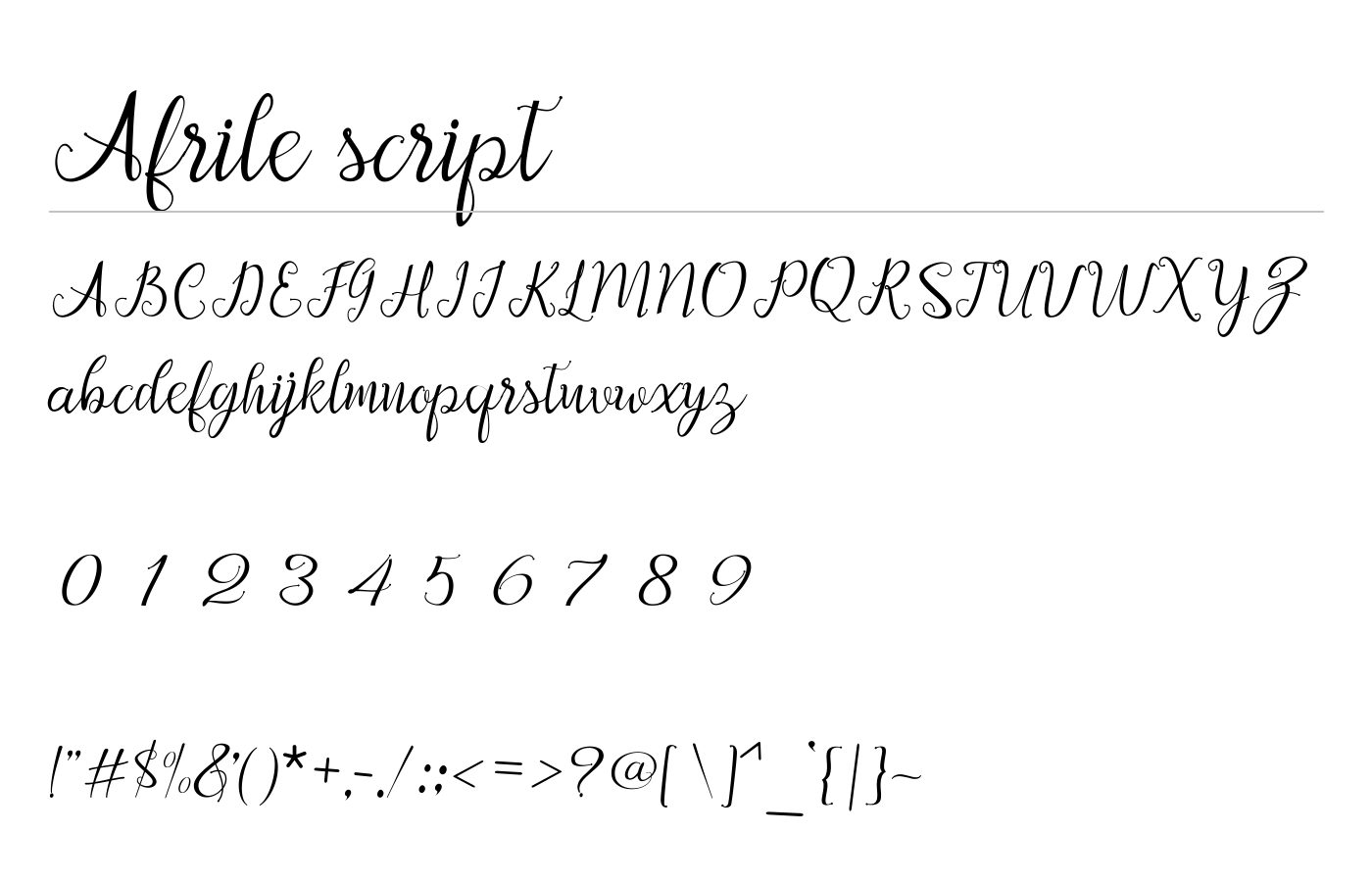 Afrile script Font preview