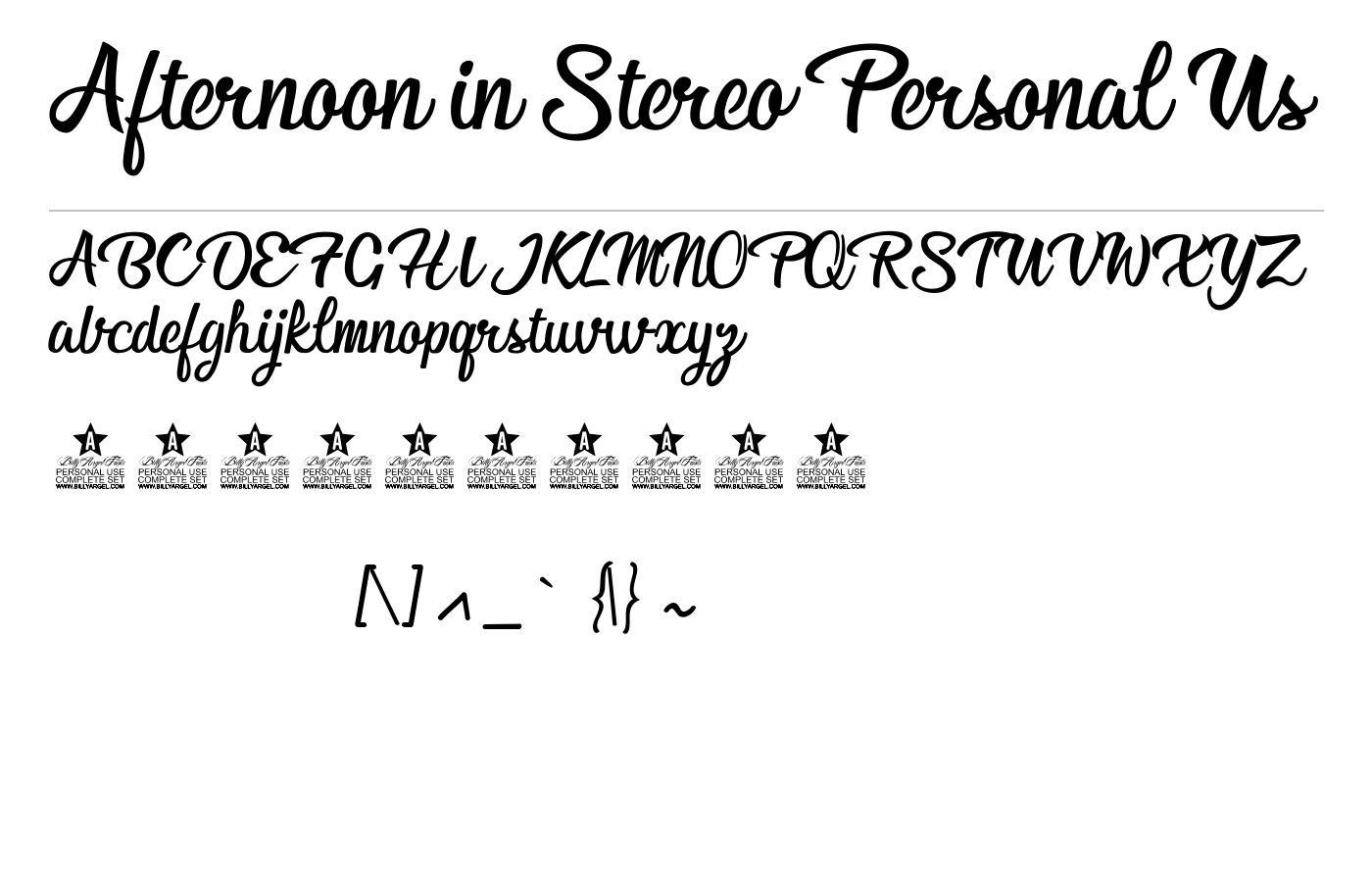 Afternoon in Stereo Personal Us Font preview