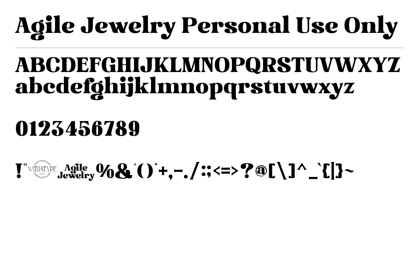 Agile Jewelry Personal Use Only Font preview