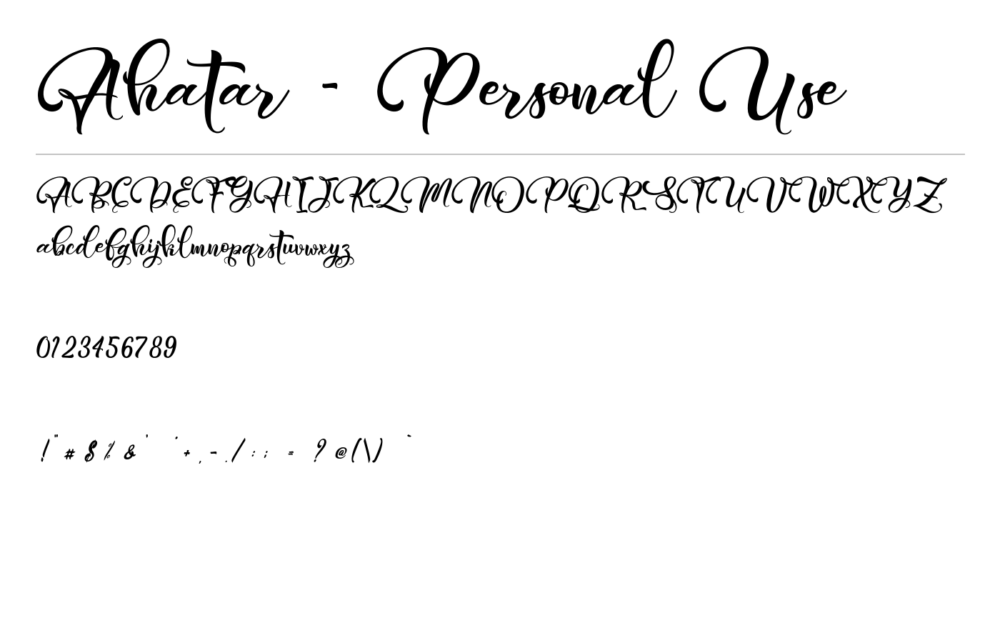 Ahatar - Personal Use Font preview