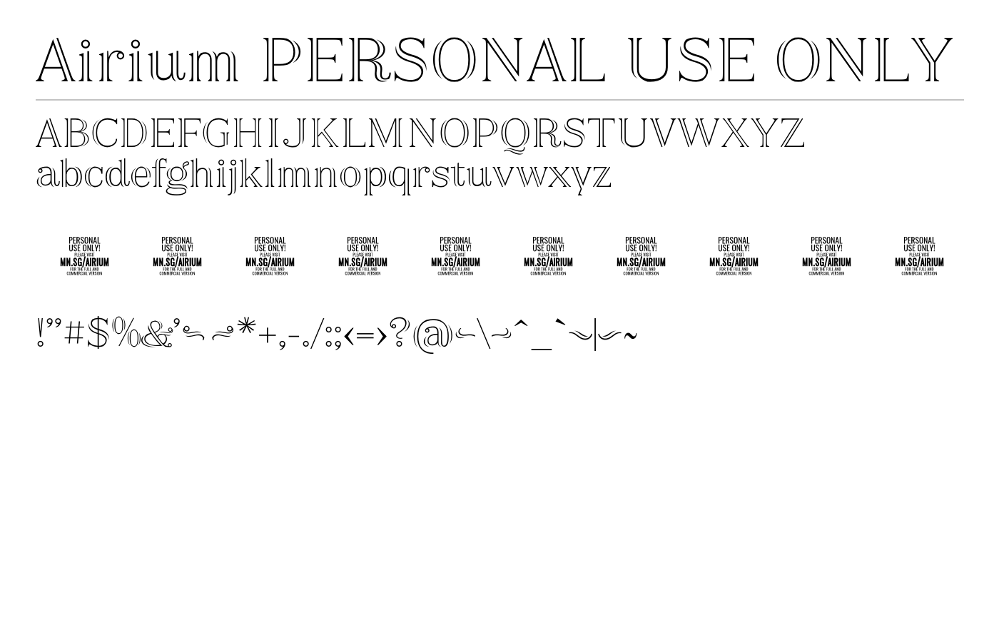 Airium PERSONAL USE ONLY Font preview