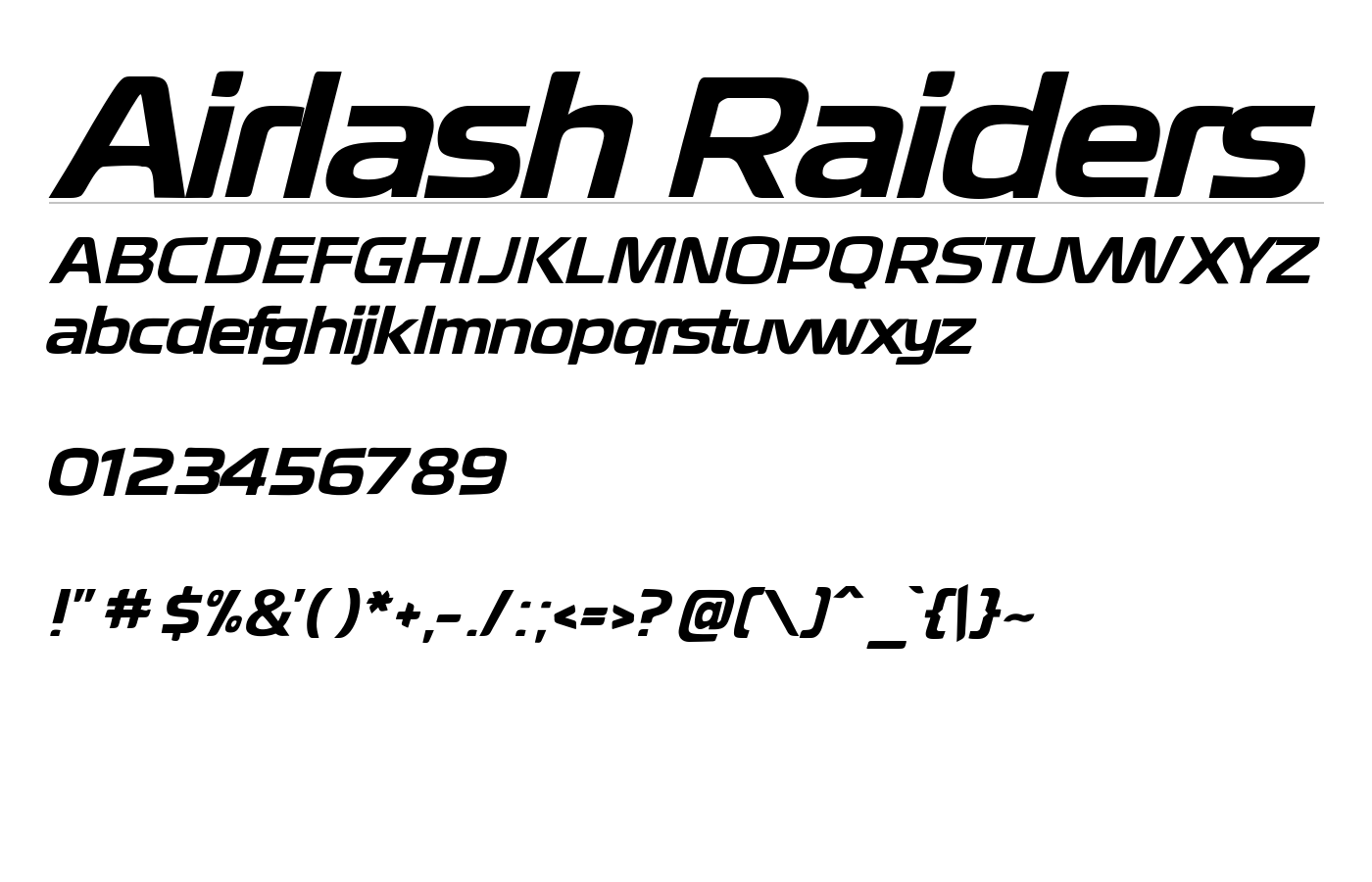 Airlash Raiders Font preview