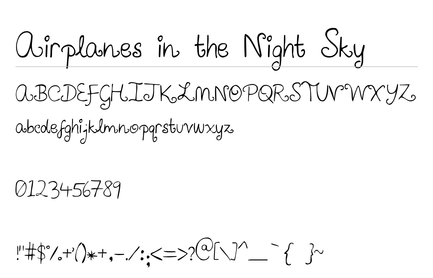 Airplanes in the Night Sky Font preview