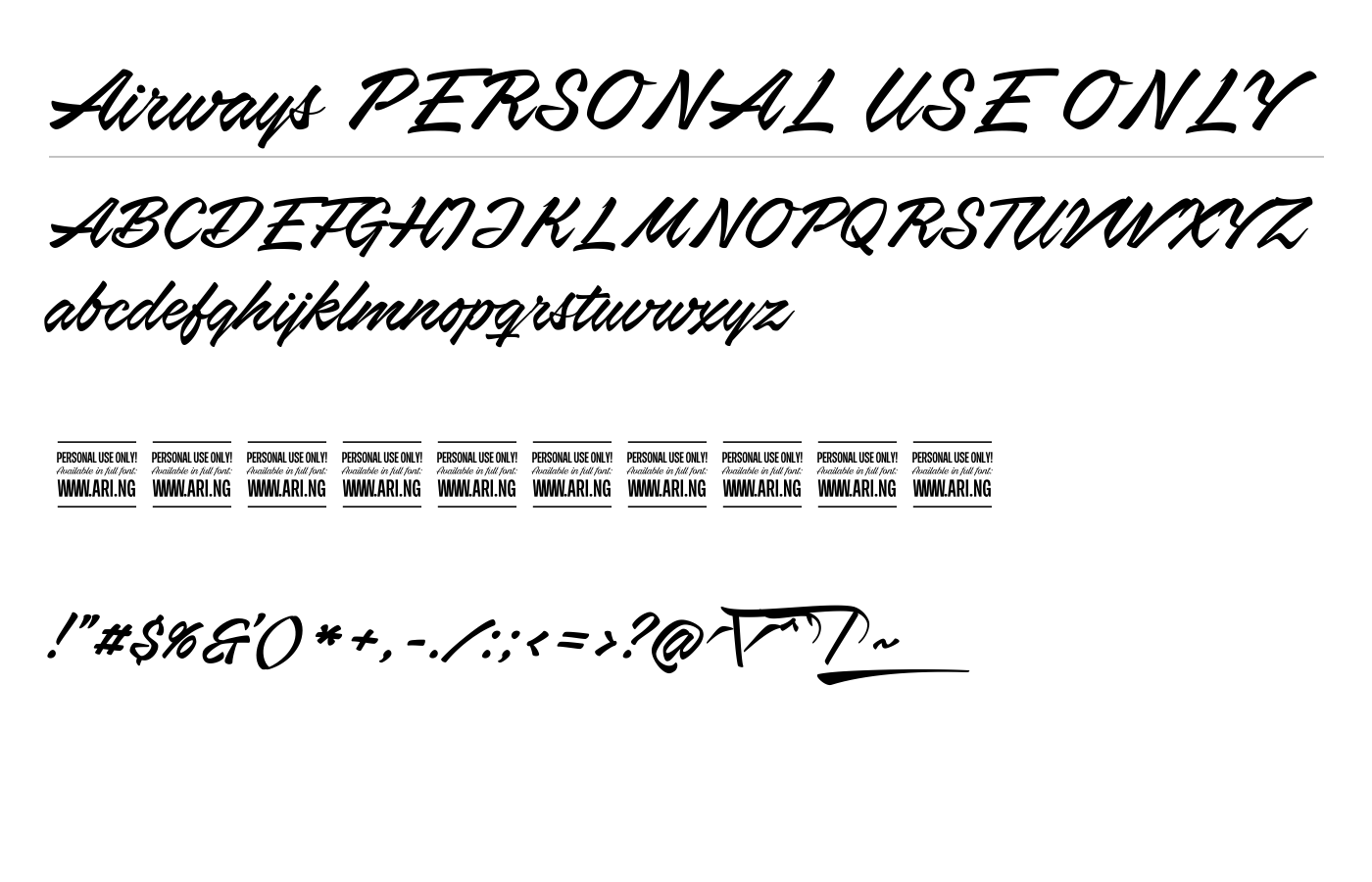 Airways PERSONAL USE ONLY Font preview