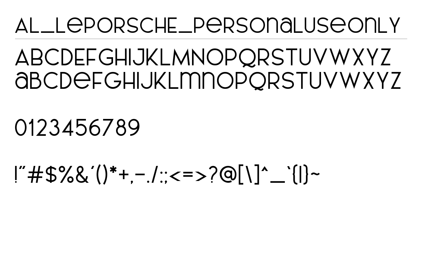 AL_LePORSCHE_PersonalUseOnly Font preview