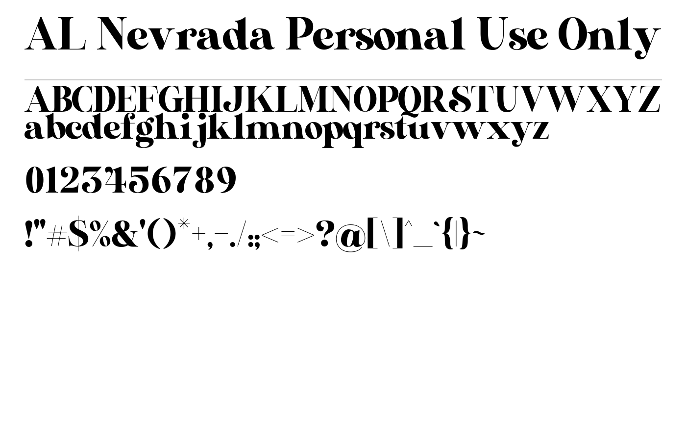 AL Nevrada Personal Use Only Font preview