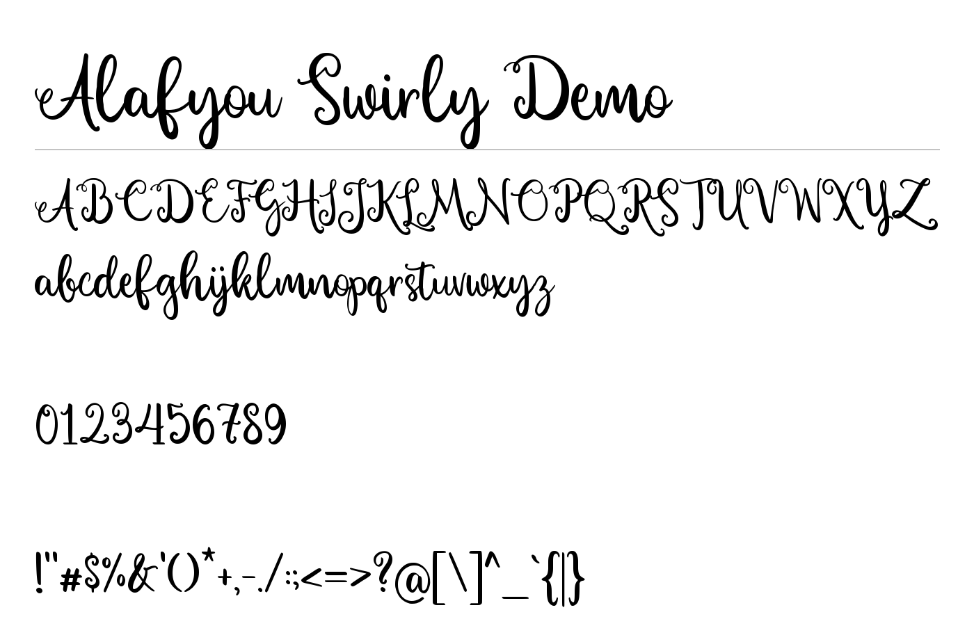 Alafyou Swirly Demo Font preview