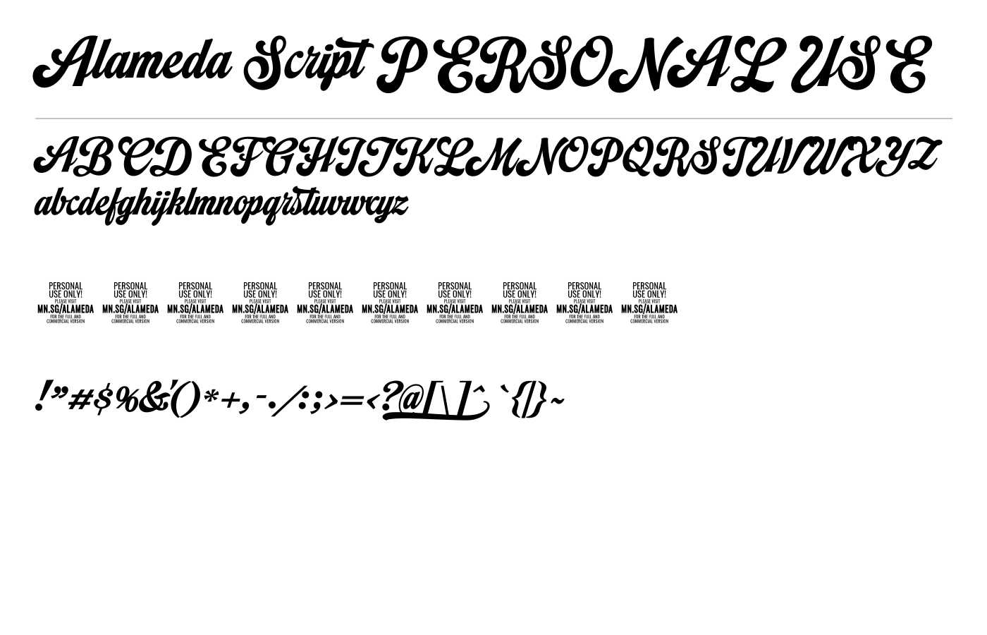 Alameda Script PERSONAL USE Font preview