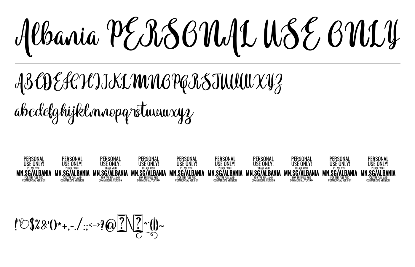 Albania PERSONAL USE ONLY Font preview