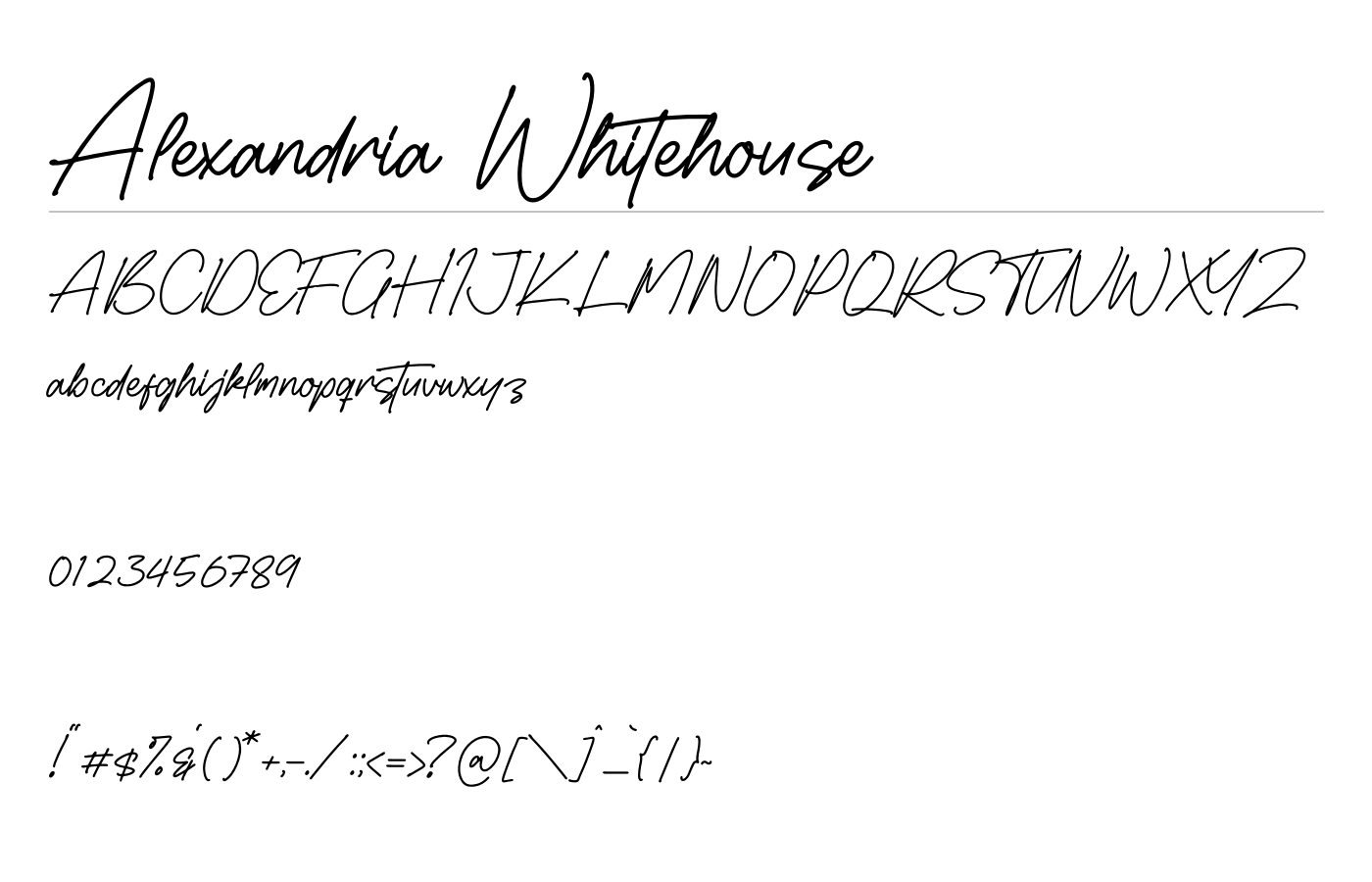 Alexandria Whitehouse Font preview