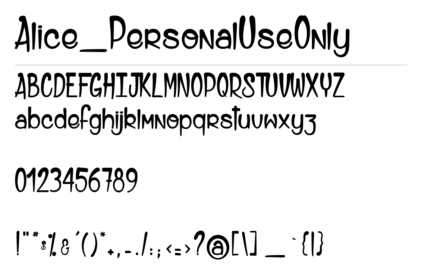 Alice_PersonalUseOnly Font preview