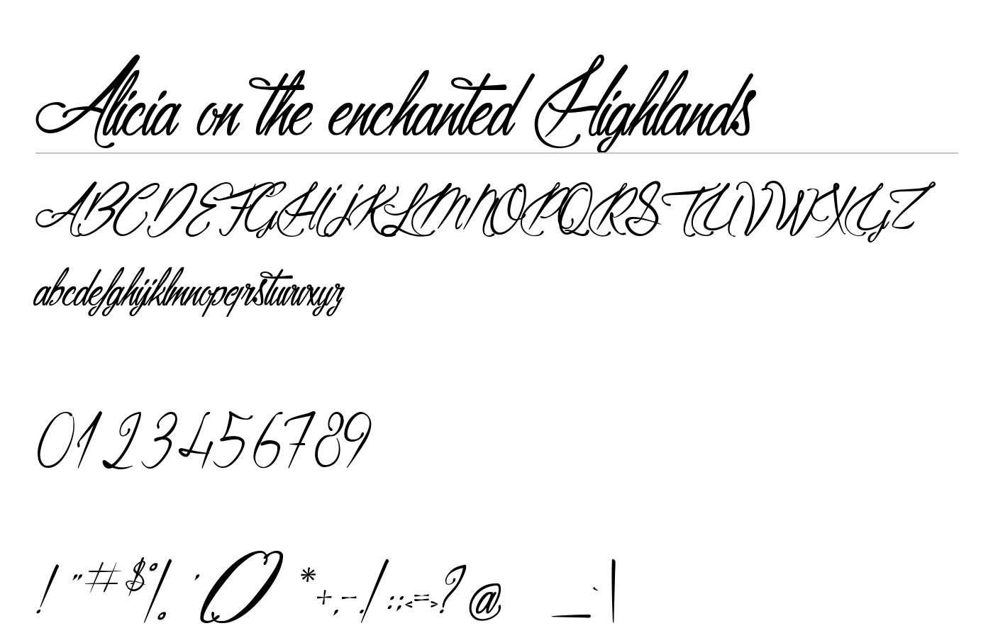 Alicia on the enchanted Highlands Font preview