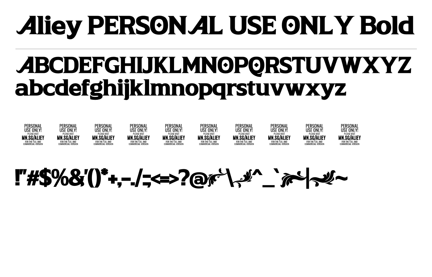 Aliey PERSONAL USE ONLY Font preview