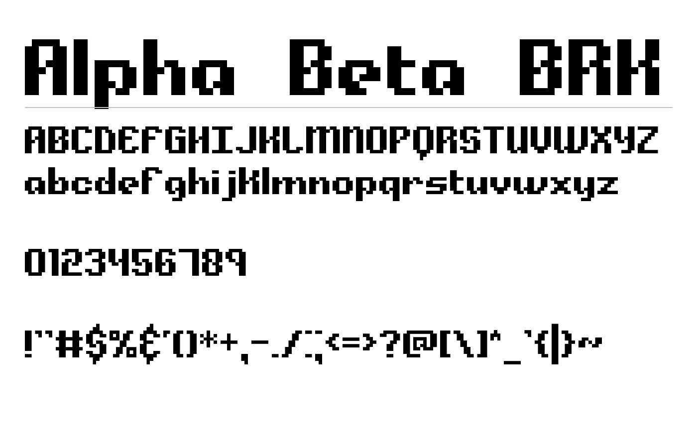 Alpha Beta BRK Font preview