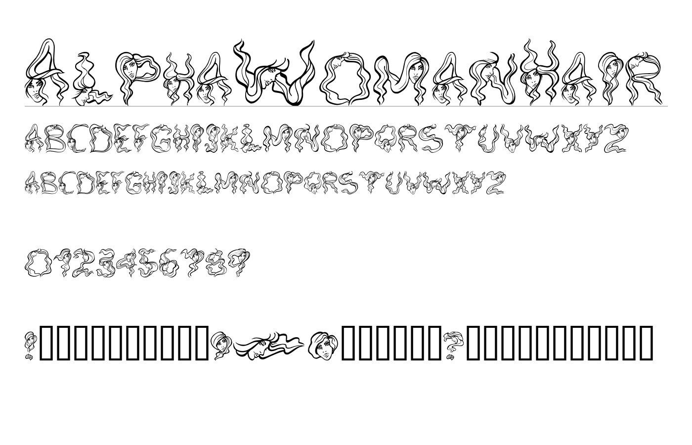 AlphaWomanHair Font preview