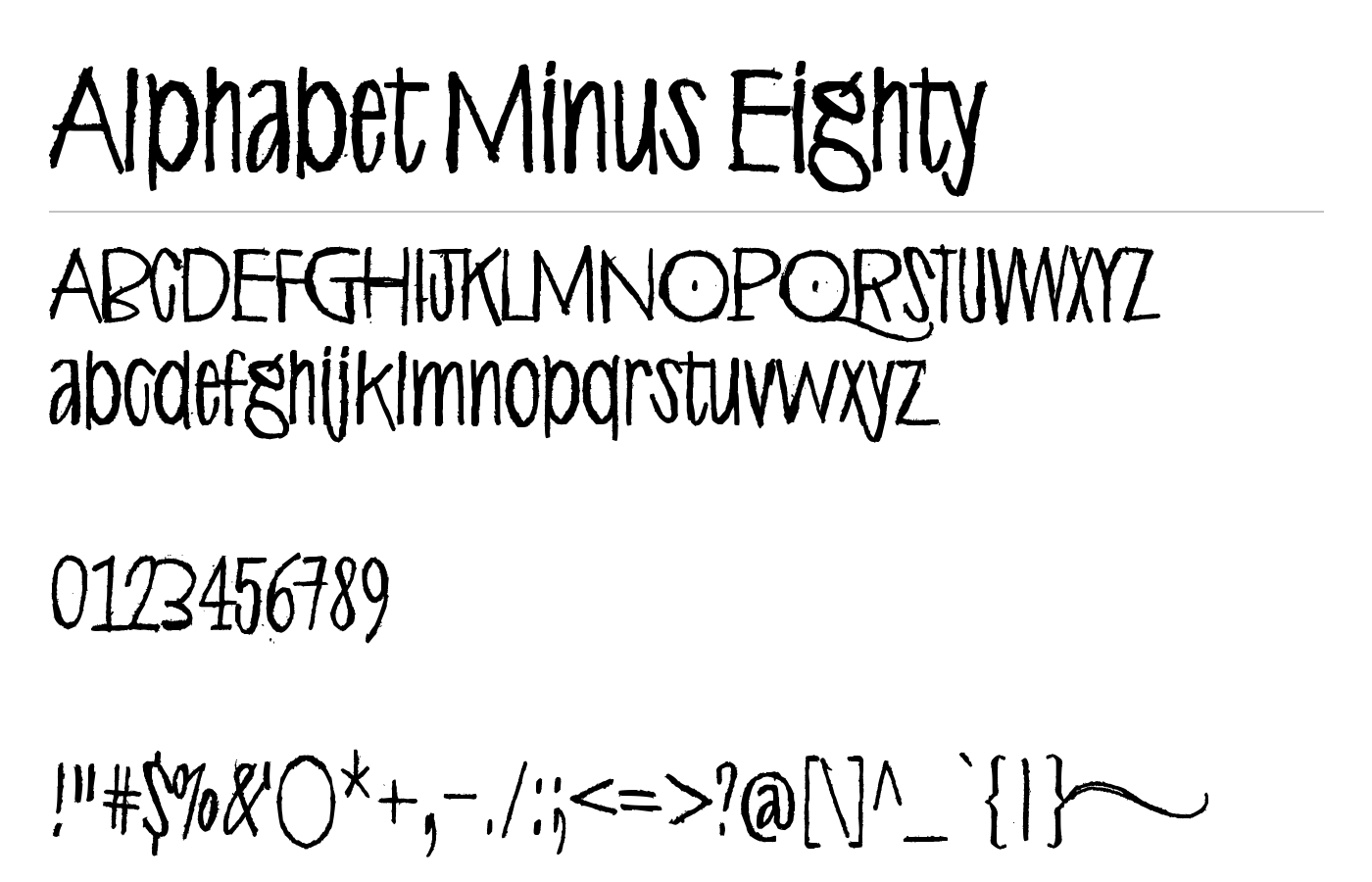 Alphabet Minus Eighty Font preview