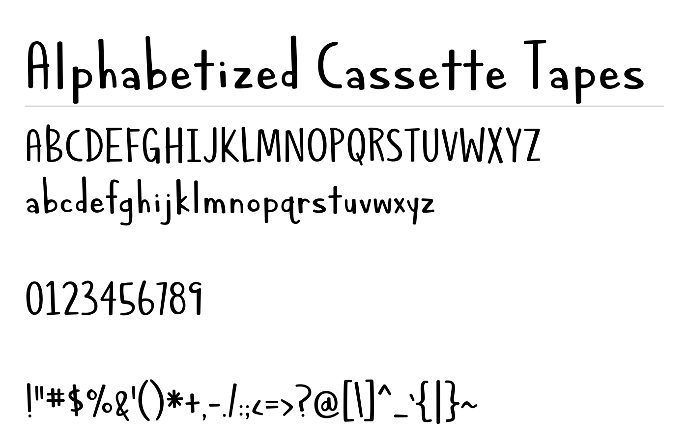 Alphabetized Cassette Tapes Font preview