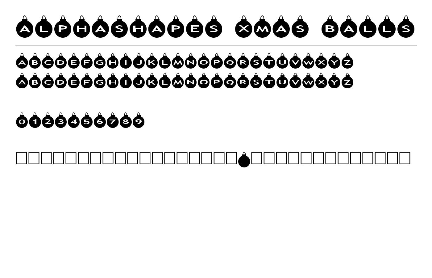 AlphaShapes xmas balls Font preview