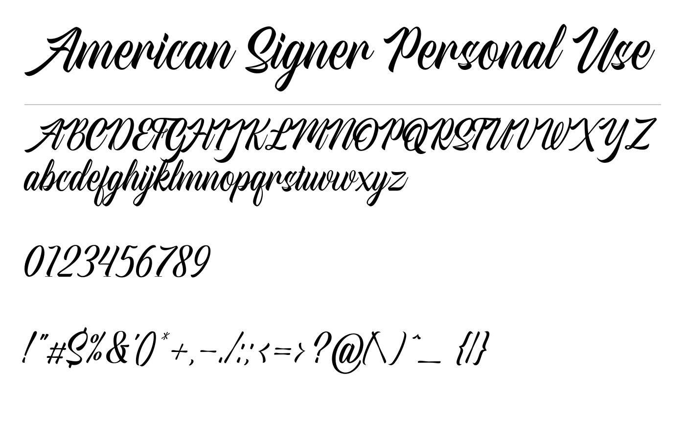 American Signer Personal Use Font preview