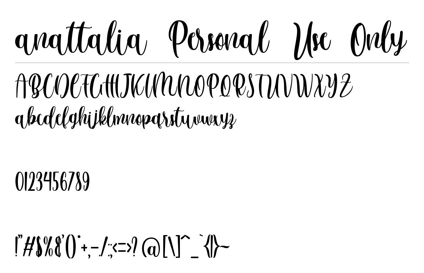 anattalia Personal Use Only Font preview
