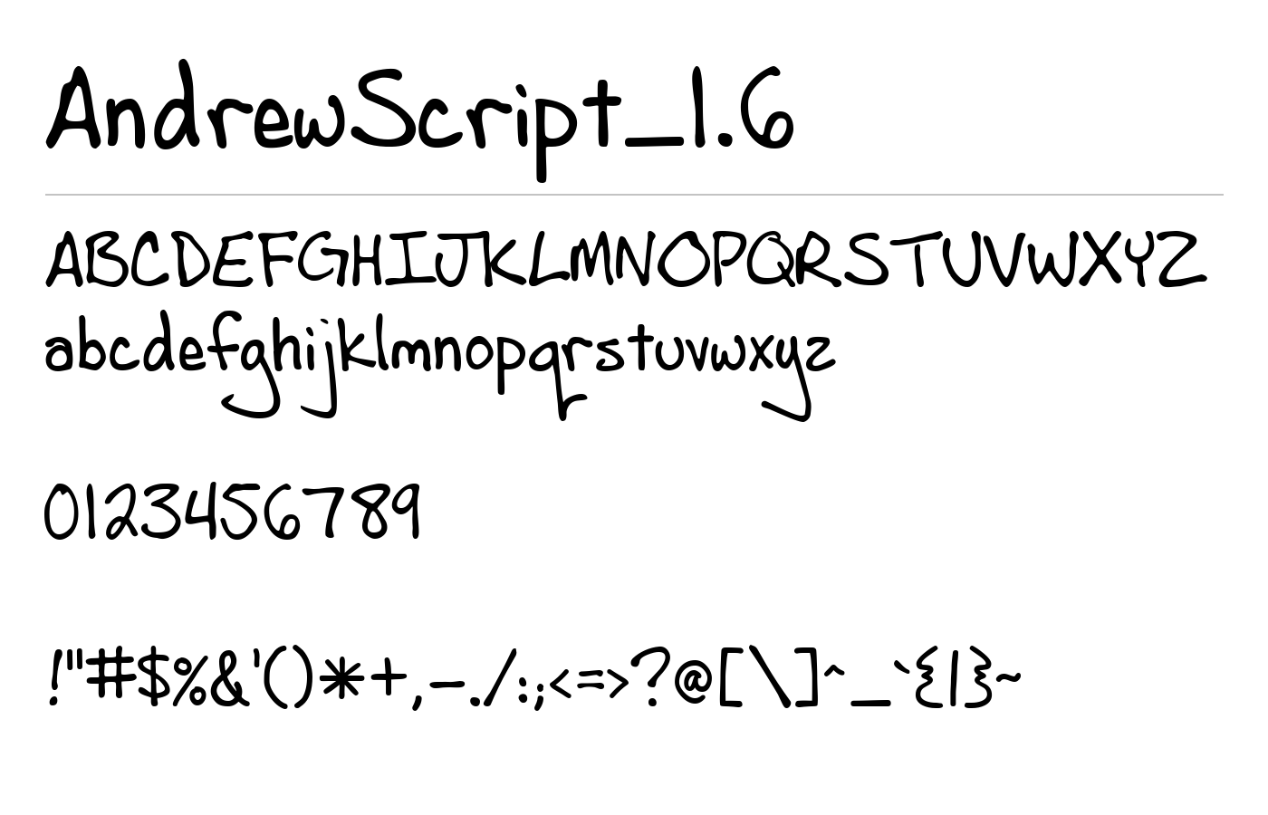 AndrewScript_1.6 Font preview