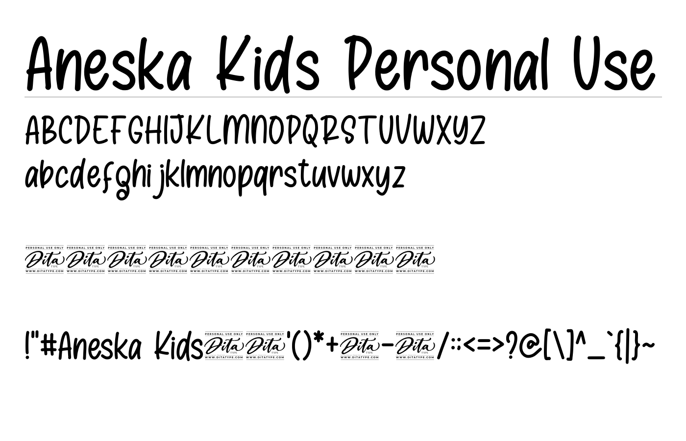 Aneska Kids Personal Use Font preview