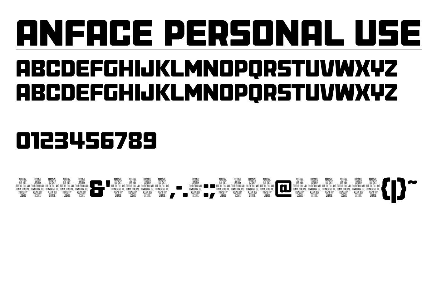 Anface Personal Use Font preview
