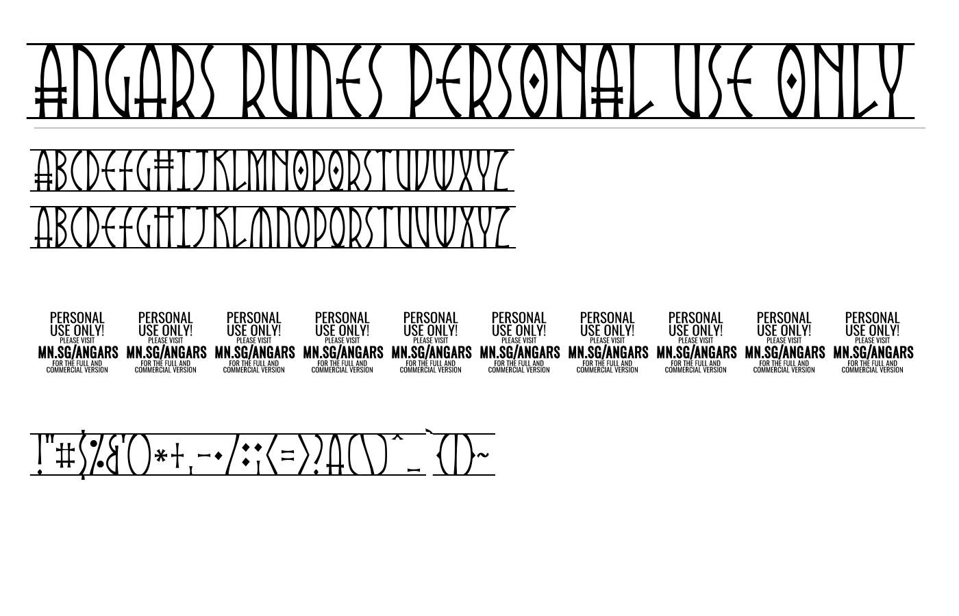 Angars Runes PERSONAL USE ONLY Font preview