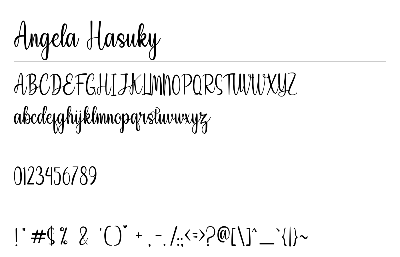 Angela Hasuky Font preview