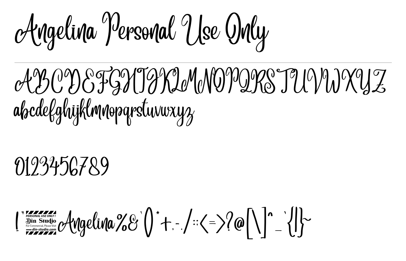 Angelina Personal Use Only Font preview