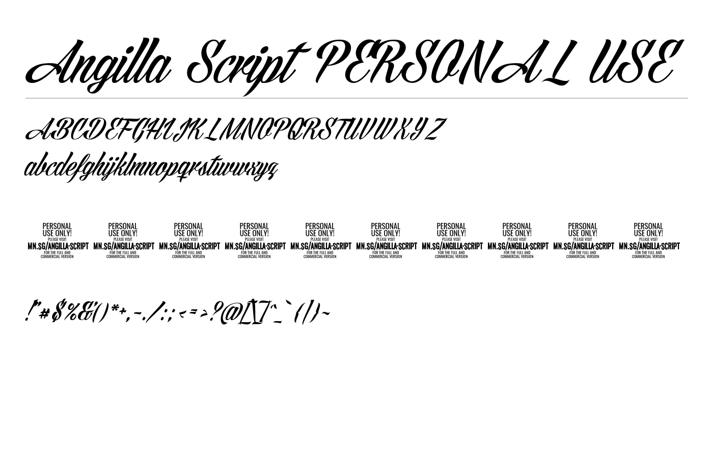 Angilla Script PERSONAL USE Font preview