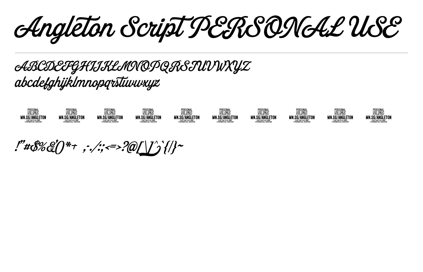 Angleton Script PERSONAL USE Font preview