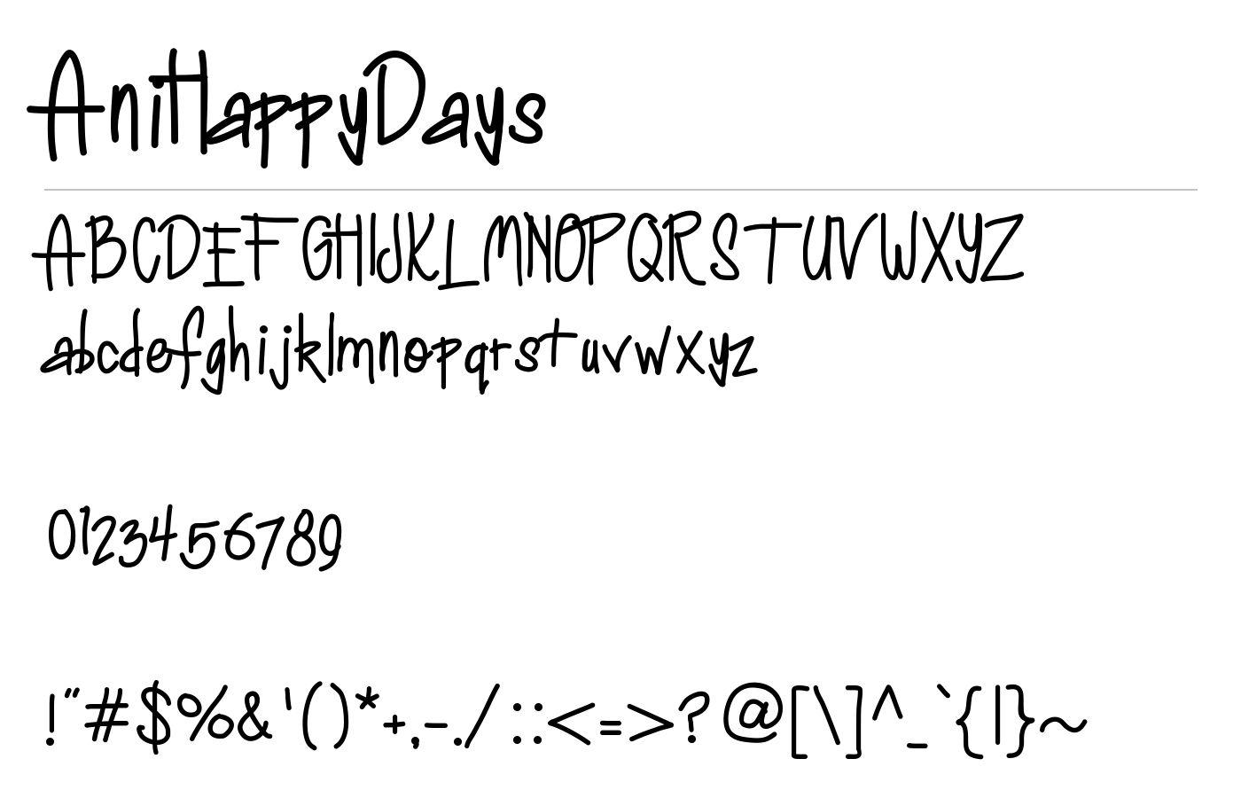 AniHappyDays Font preview