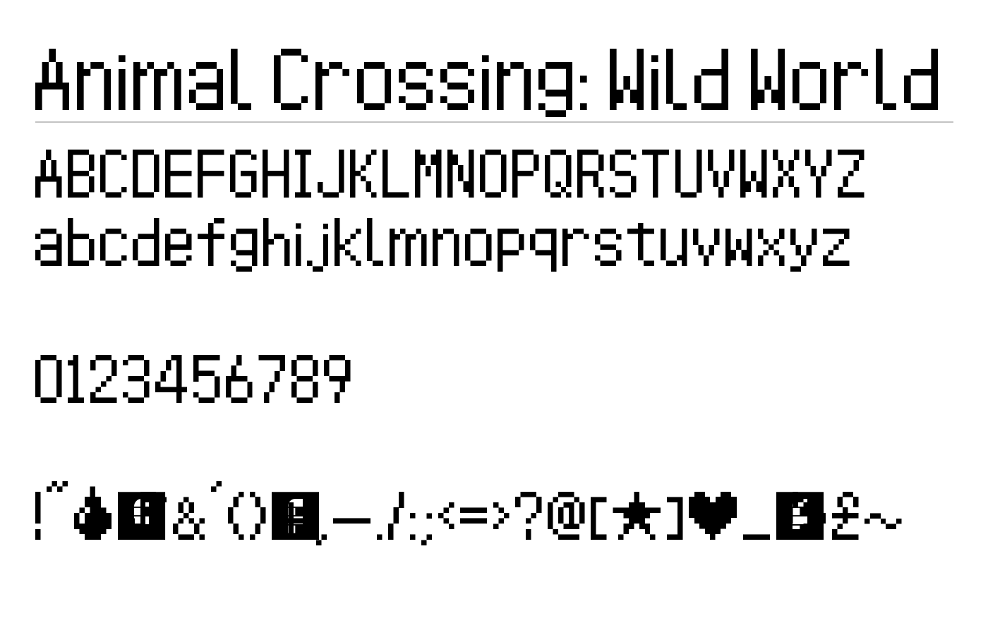 Animal Crossing: Wild World Font preview
