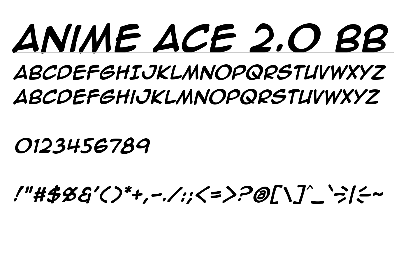 Anime Ace 2.0 BB Font preview