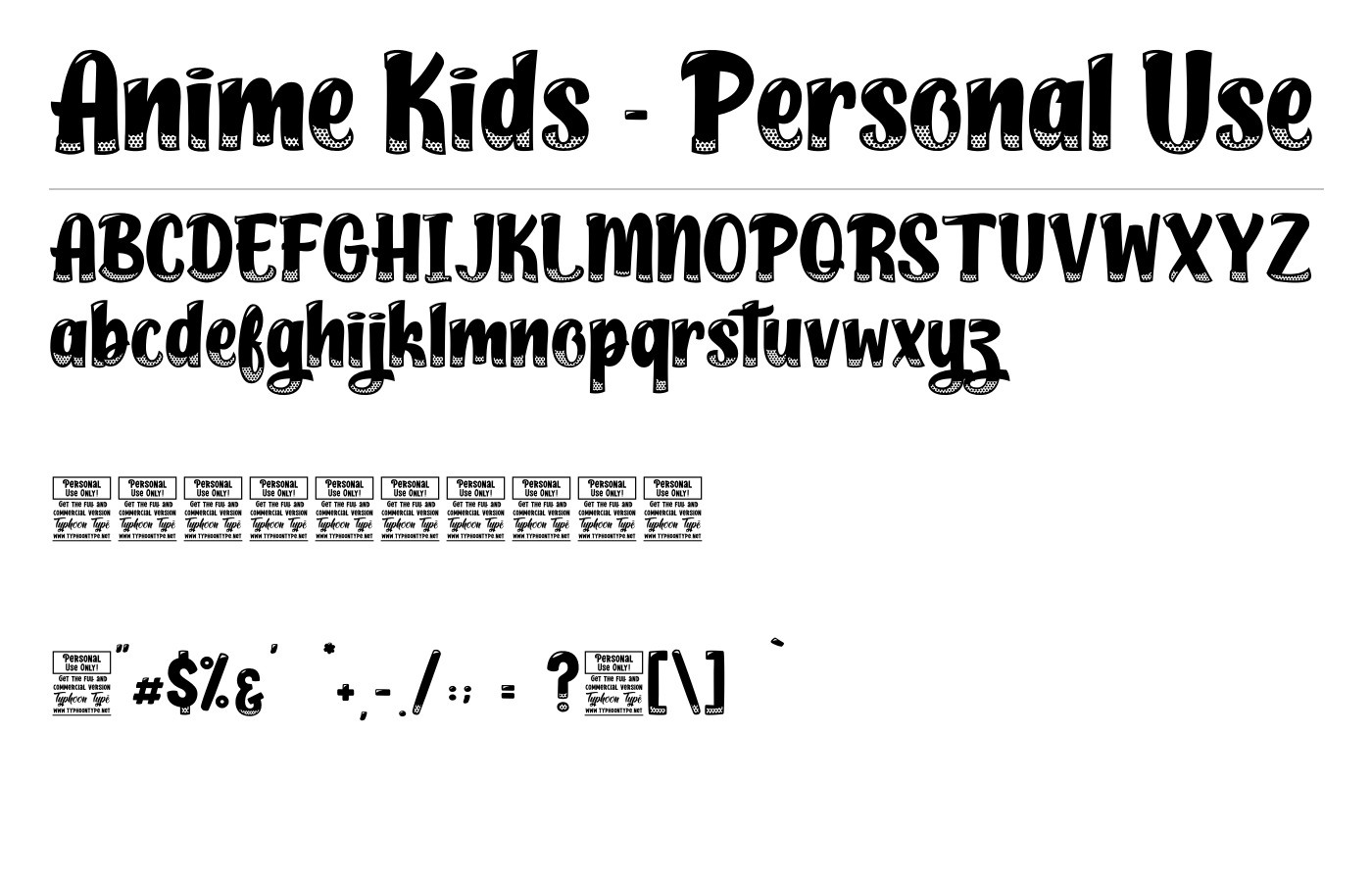 Anime Kids - Personal Use Font preview